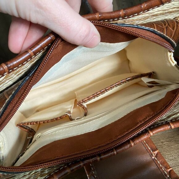 90s Vintage Hobo Shoulder Bag Purse Brown Woven Croc Embossed Western Boho - Picture 8 of 8